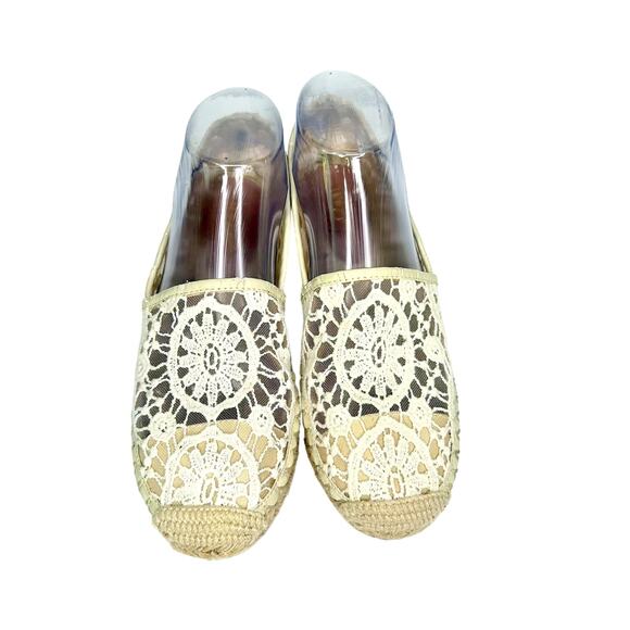 Halogen Off White Crocheted Lace Slip On Espadrille Flat Shoes - Picture 1 of 9